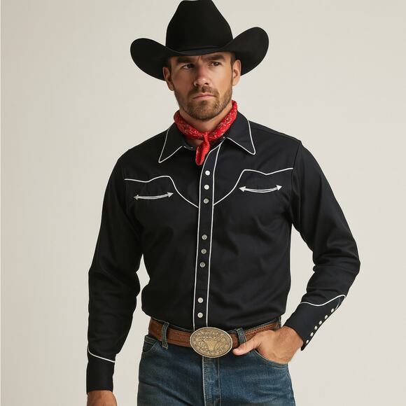 SCULLY Western Pearl Snap Embroidered Rope Cowboy Rancher Black Sz M {L30} - Picture 1 of 5